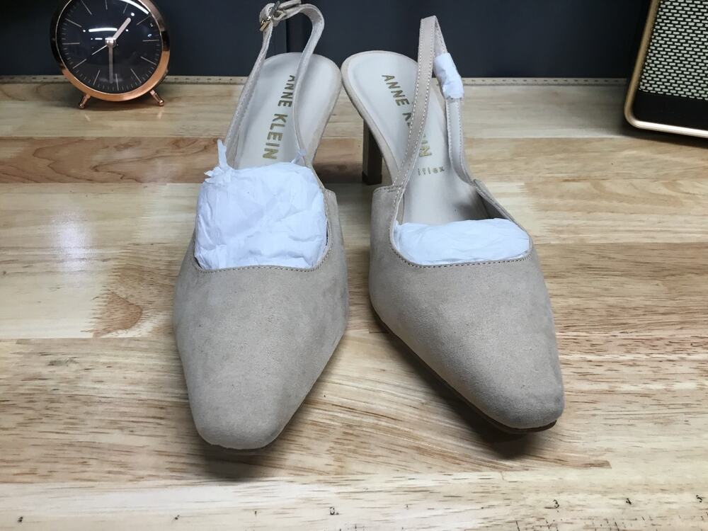 Anne Klein Rosel Dress Pump Women's US 7.5 Beige Suede Slingback Stiletto Heels
